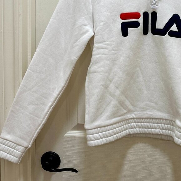 Fila Women's Fleece Pullover Sweatshirt Size S White With Blue Activewear Retro - Picture 5 of 13